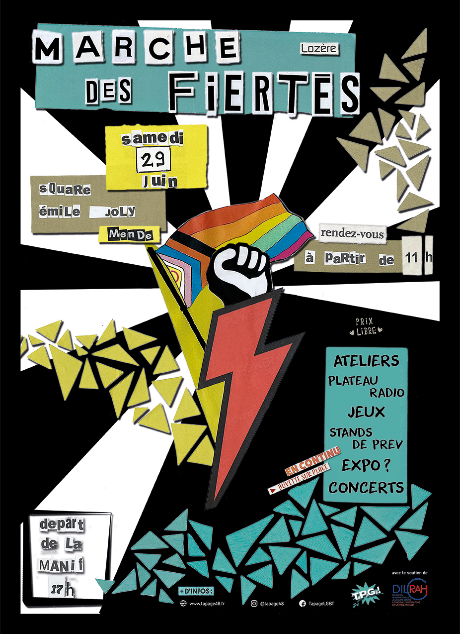 Affiche de la Marche des Fiertés de Lozère 2024 - collectif TaPaGe